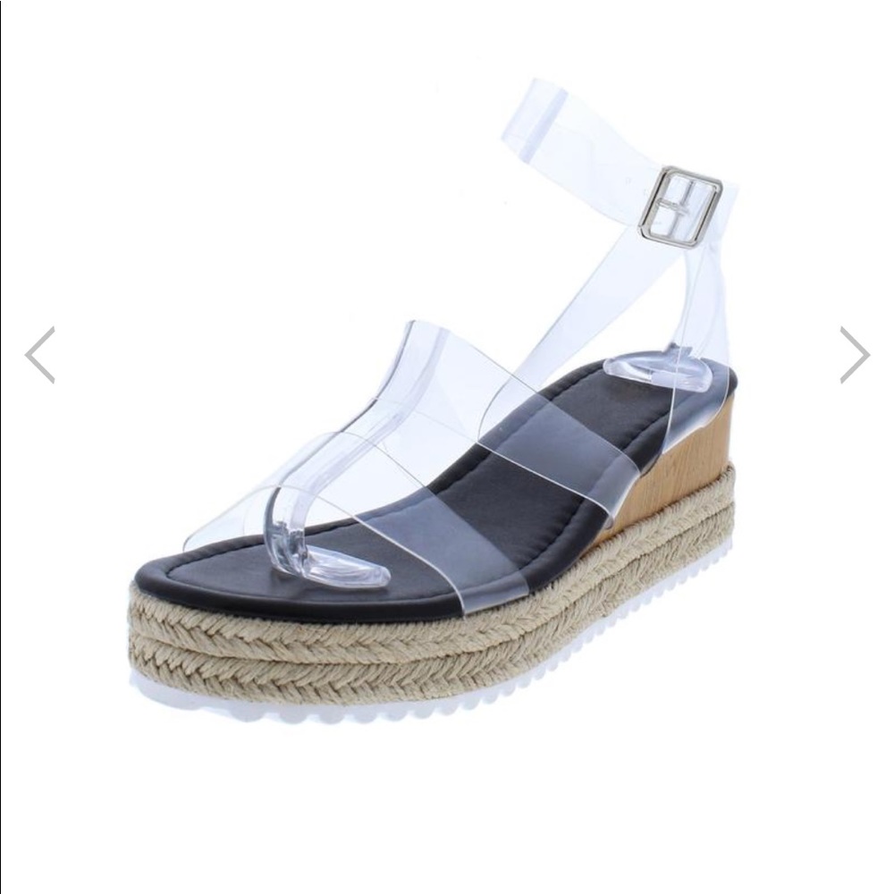 Clear Straps Black/Tan Wedge Sandals